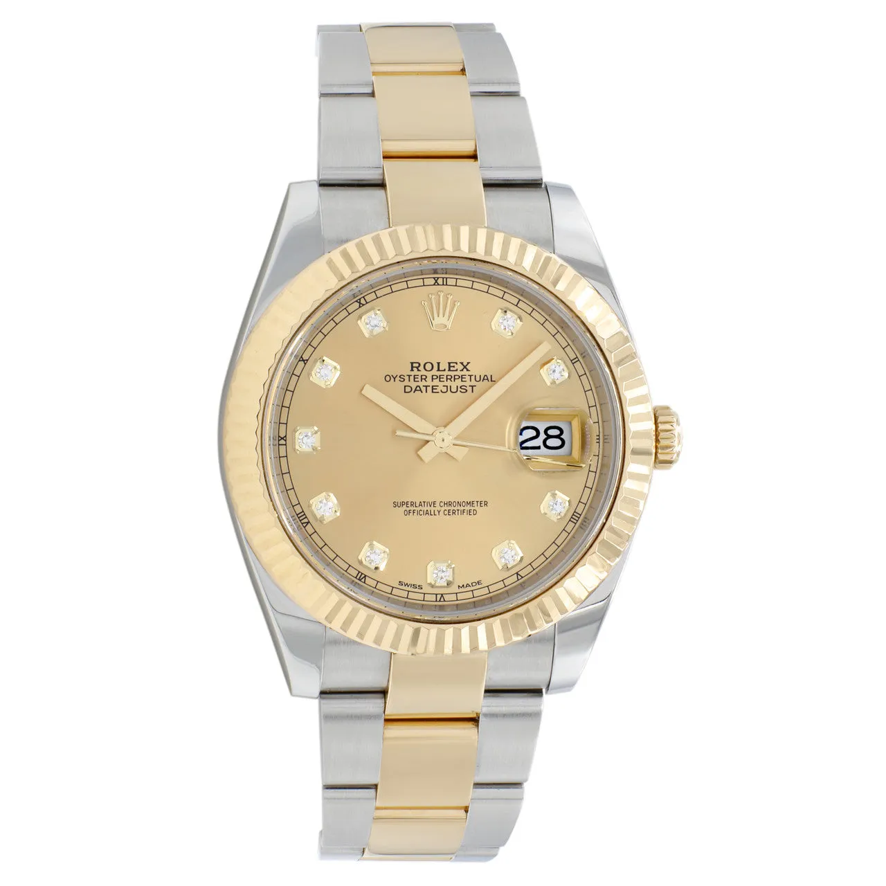 Rolex 18K Yellow Gold Stainless Steel Diamond Datejust 41 126333
