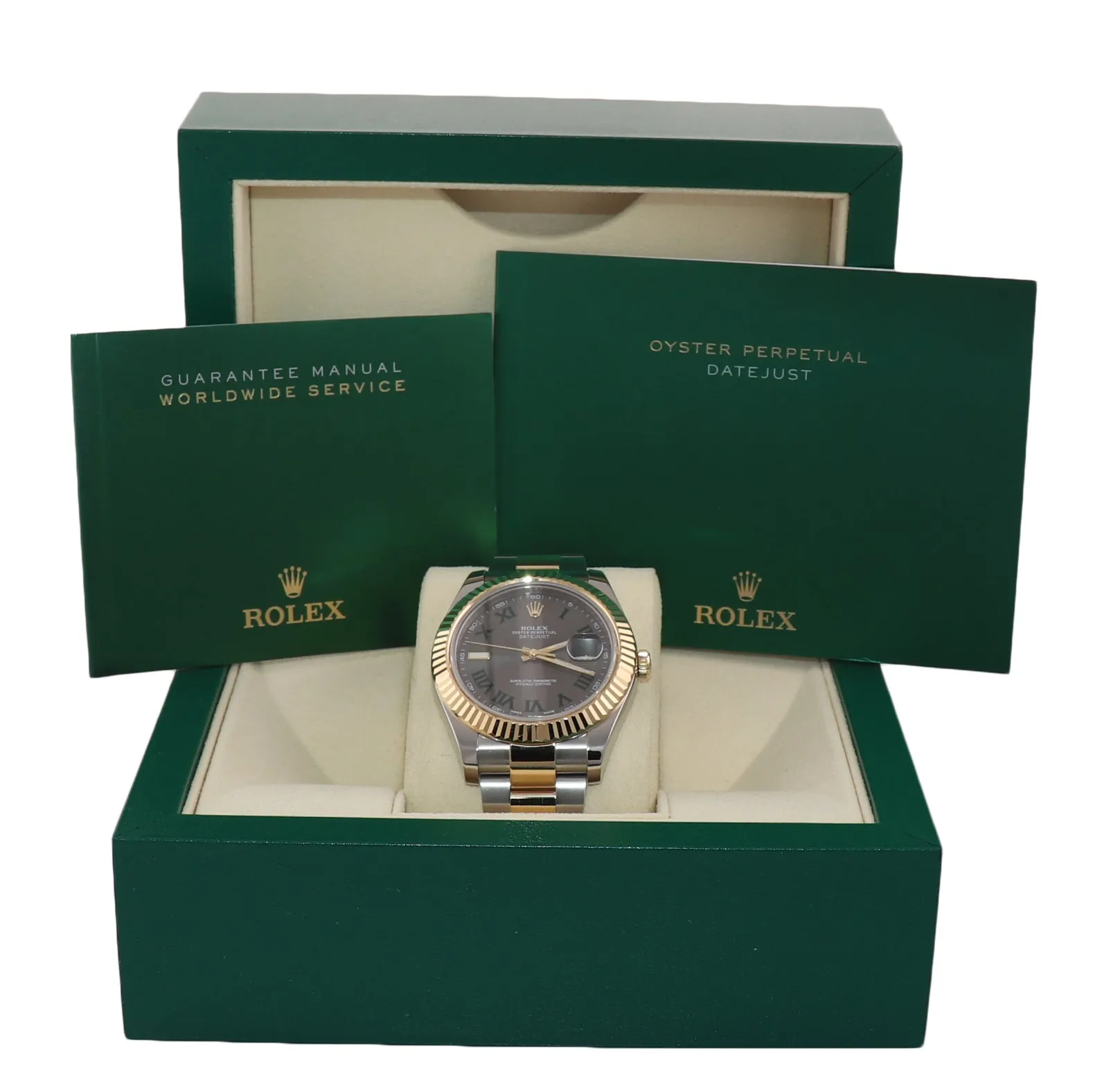 Rolex Datejust 2 Wimbledon Slate Roman 116333 Two-Tone Gold Watch Box