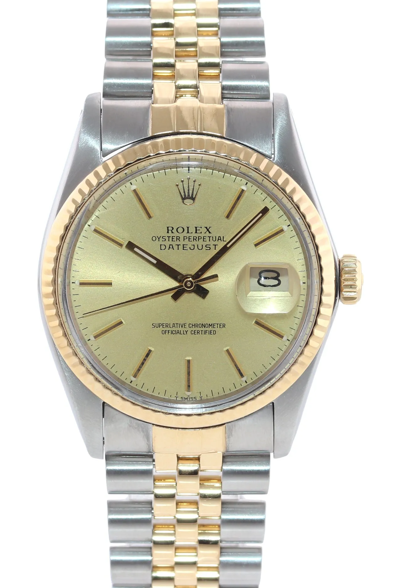 Rolex DateJust 36mm 16013 Two Tone 18k Gold Jubilee Champagne Stick Watch Box