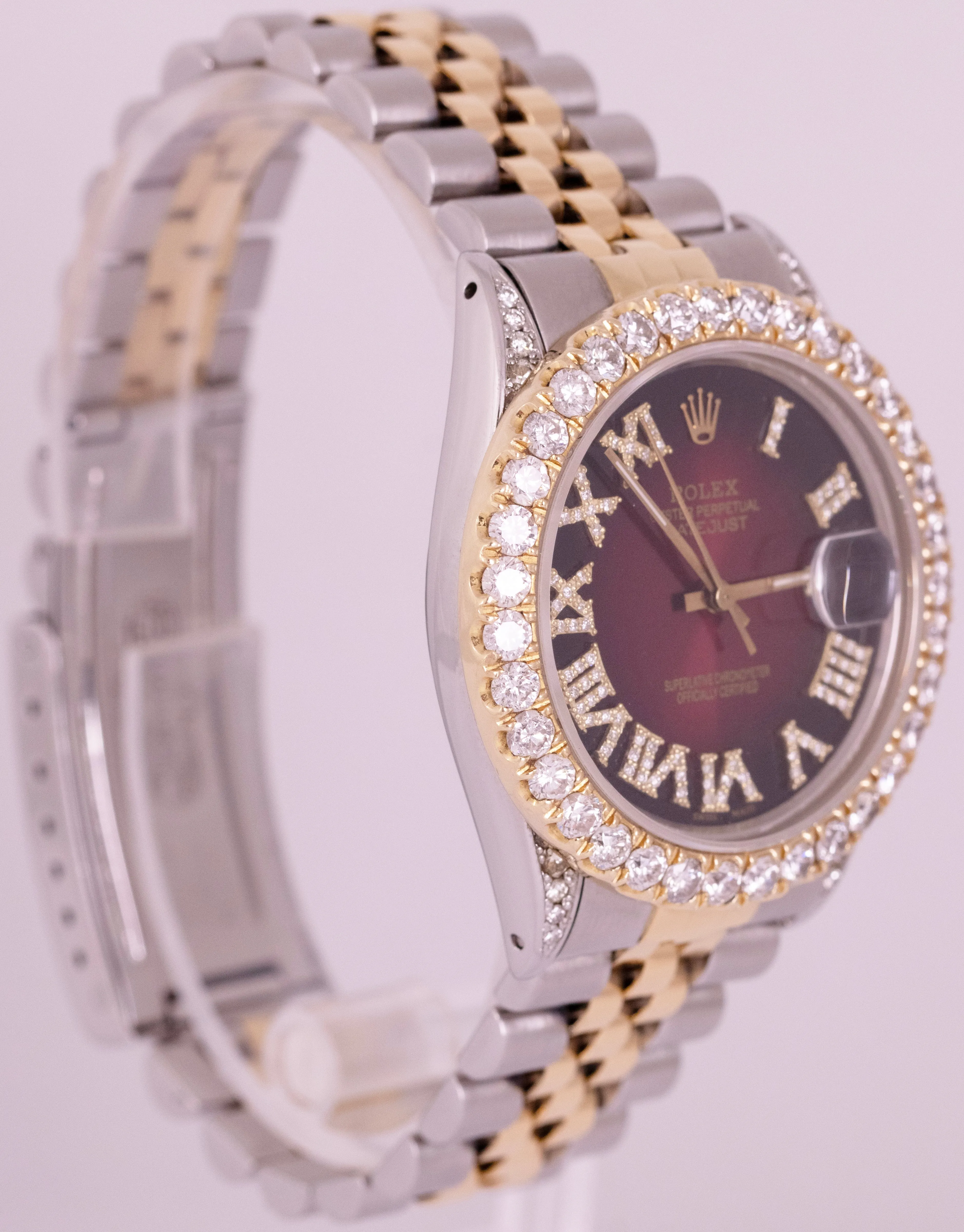 Rolex DateJust 36mm Red Diamond Dial 18K Yellow Gold Steel Two-Tone Watch 16013