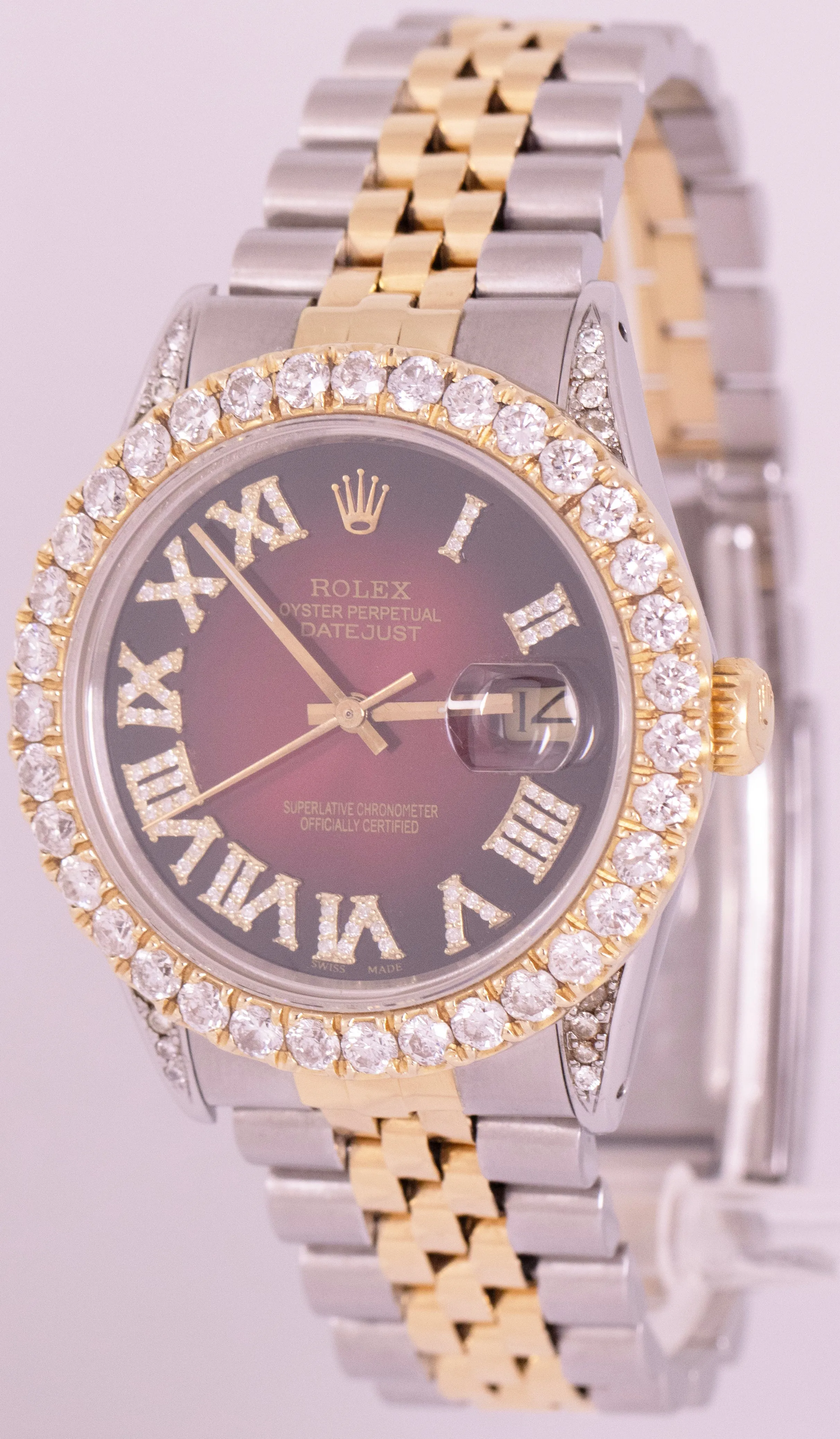 Rolex DateJust 36mm Red Diamond Dial 18K Yellow Gold Steel Two-Tone Watch 16013