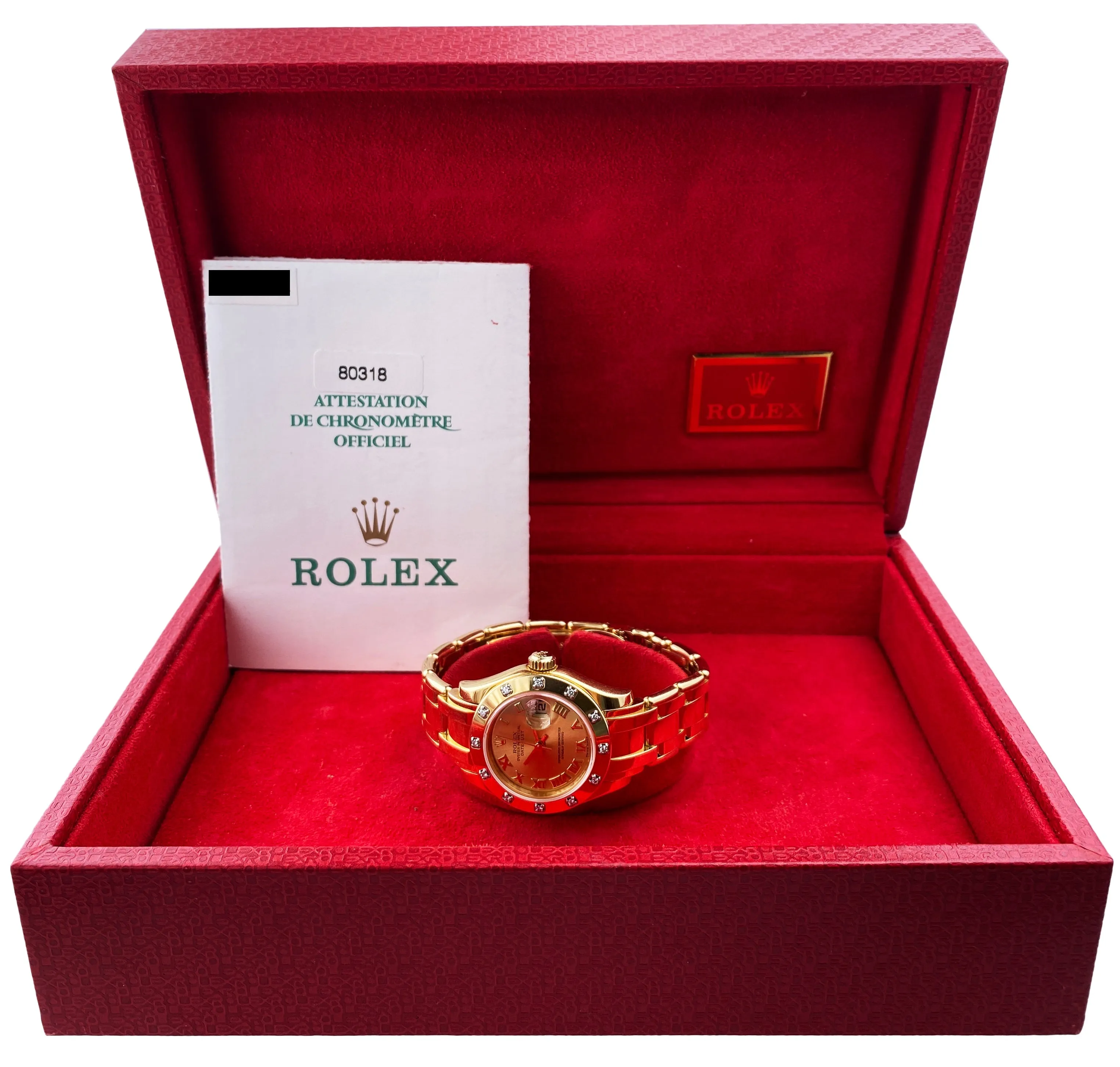 Rolex Datejust Pearlmaster 80318 Diamond Ladies Watch Box Papers
