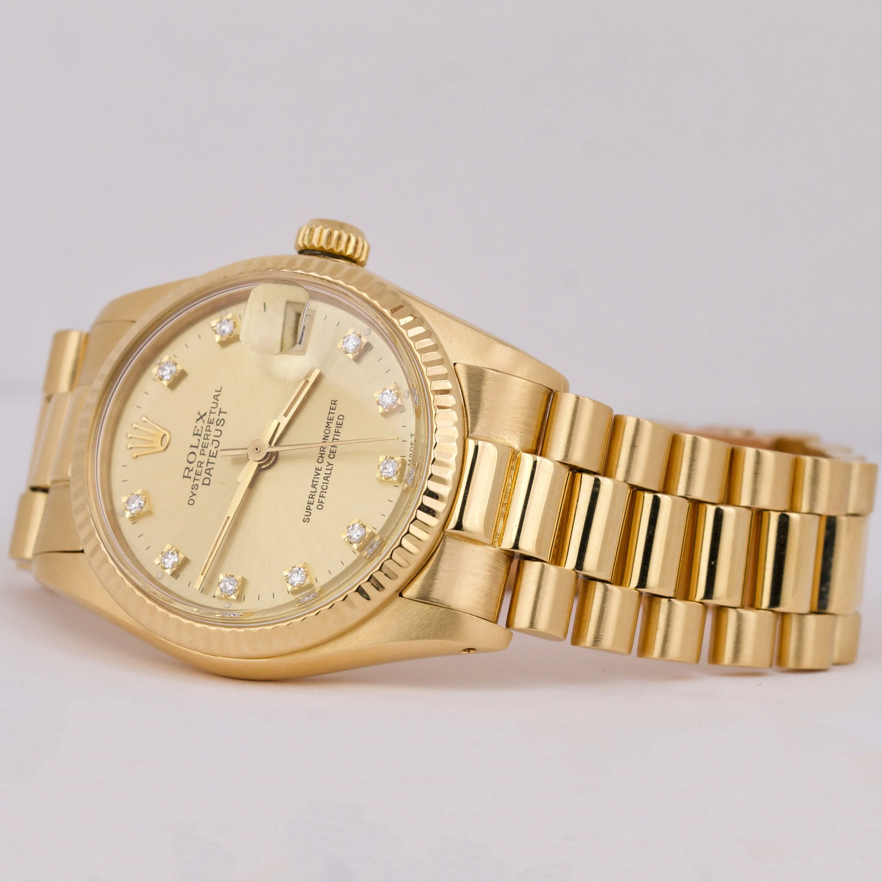Rolex DateJust President 31mm Midsize CHAMPAGNE DIAMOND 18K Yellow Gold 6827