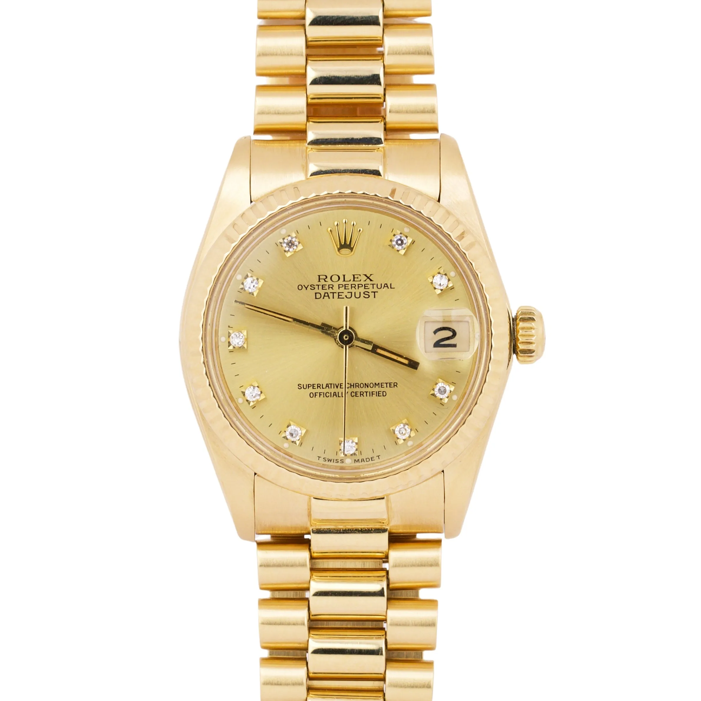 Rolex DateJust President 31mm Midsize CHAMPAGNE DIAMOND 18K Yellow Gold 6827