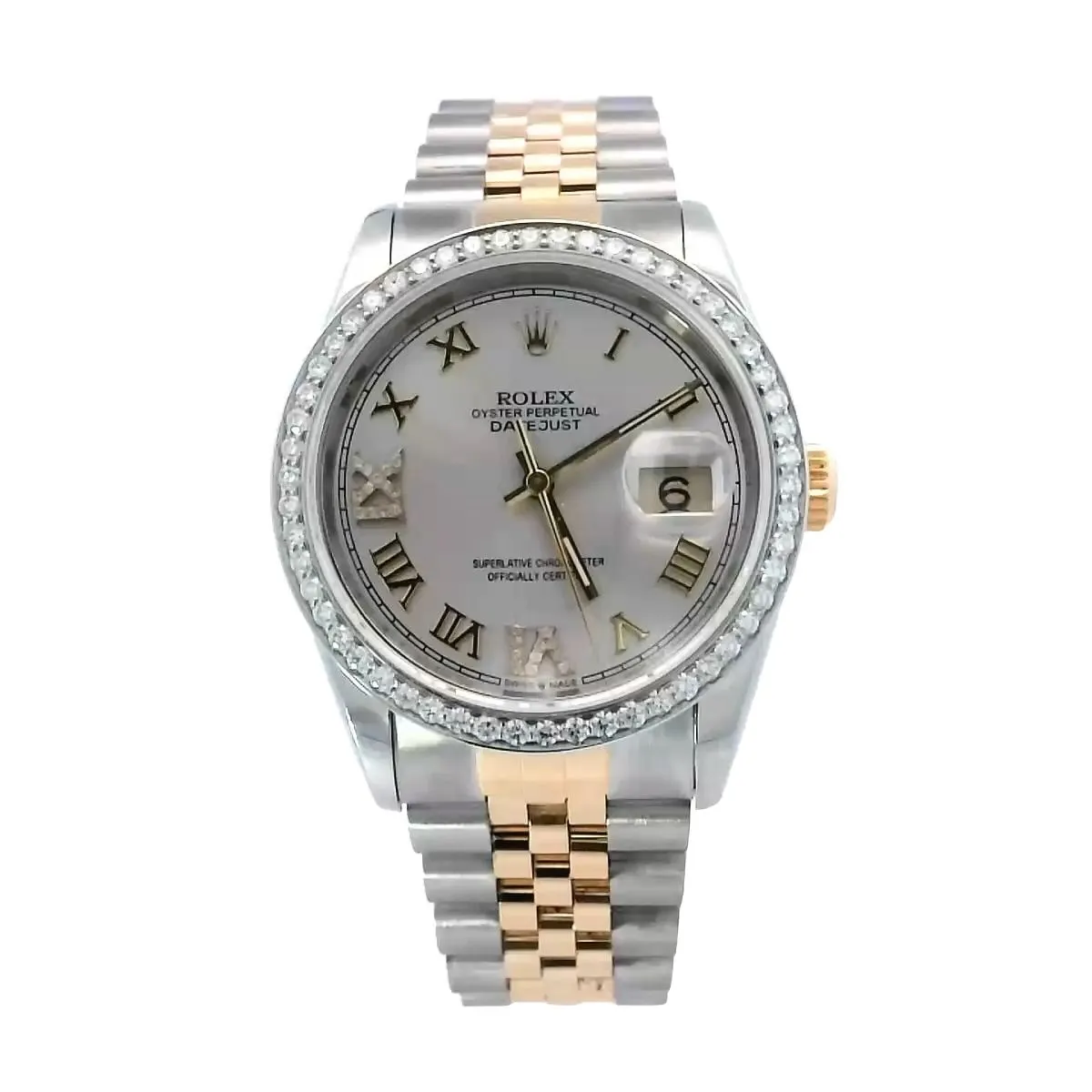 Rolex Datejust Two Tone Yellow Gold & Steel 36mm Champagne Stick Dial Watch