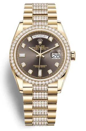 Rolex Day-Date 36 Dark Grey Dial 18kt Yellow Gold Diamond Set President Watch 128348GYDDP