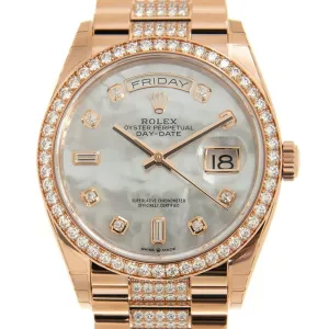 Rolex Day-Date 36 Mother of Pearl Dial 18kt Everose Gold Diamond Set President Watch 128345MDDP