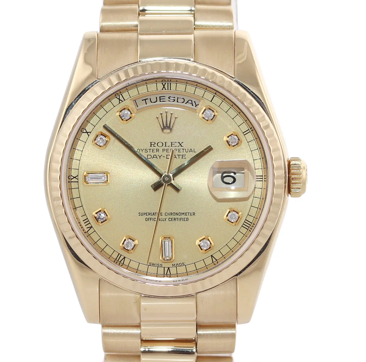 Rolex President Champagne Diamond Dial 18k Yellow Gold 118238 Modern Style Watch