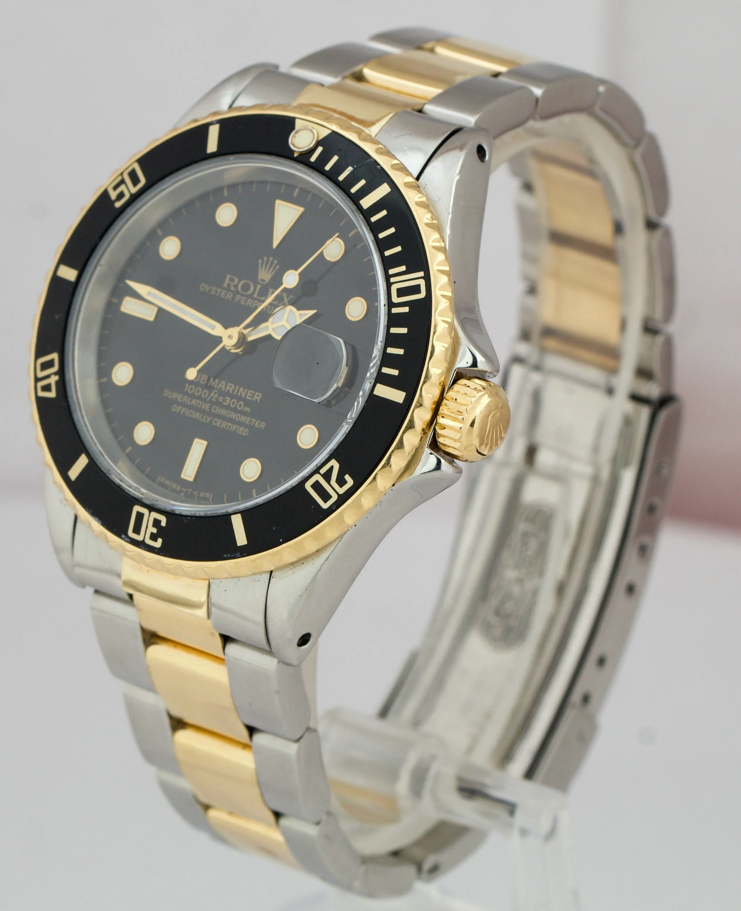 Rolex Submariner Date 18K Two-Tone Yellow Gold Steel Black 40mm Watch 16613