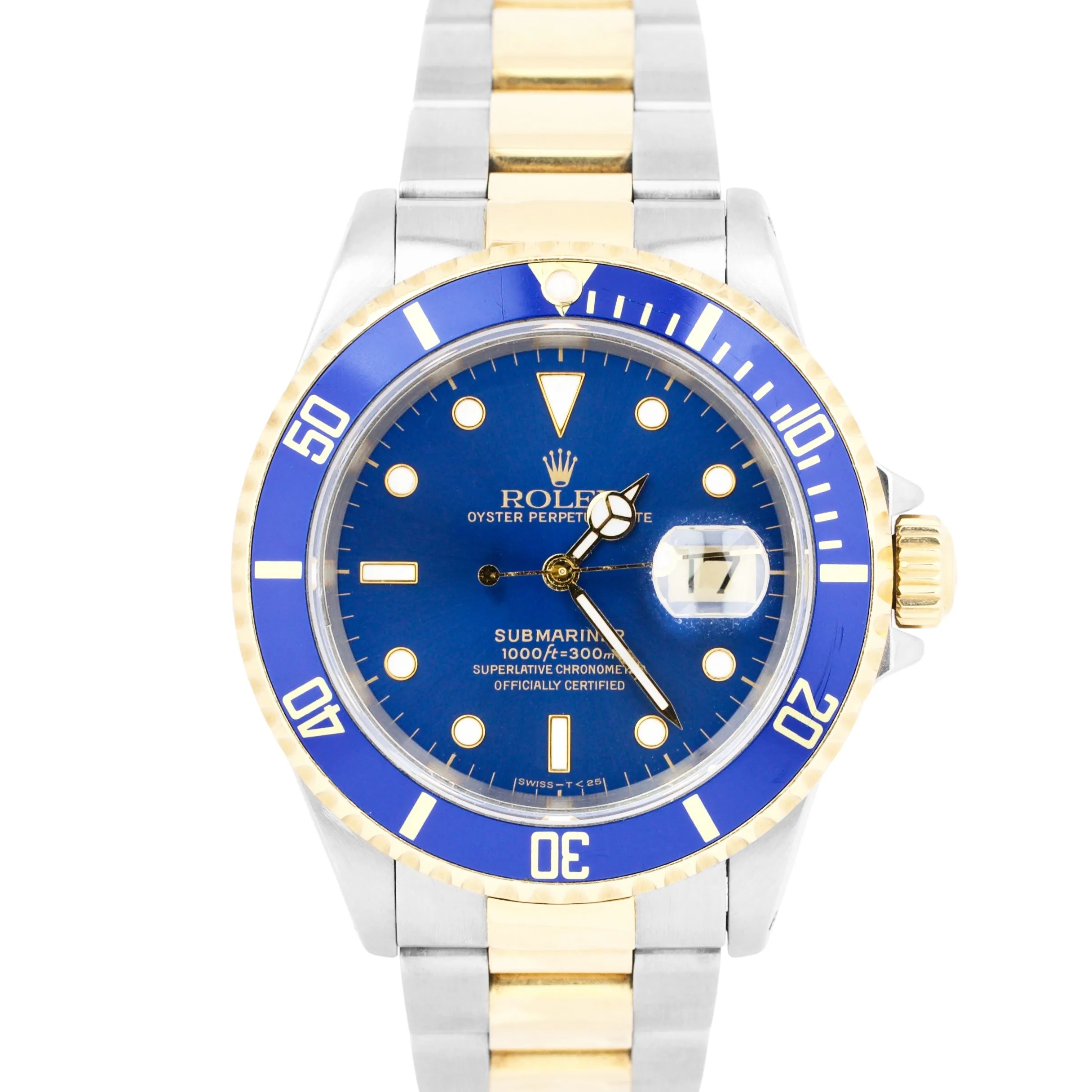 Rolex Submariner Two-Tone 18K Gold Blue Steel Buckle 40mm Oyster Watch 16613