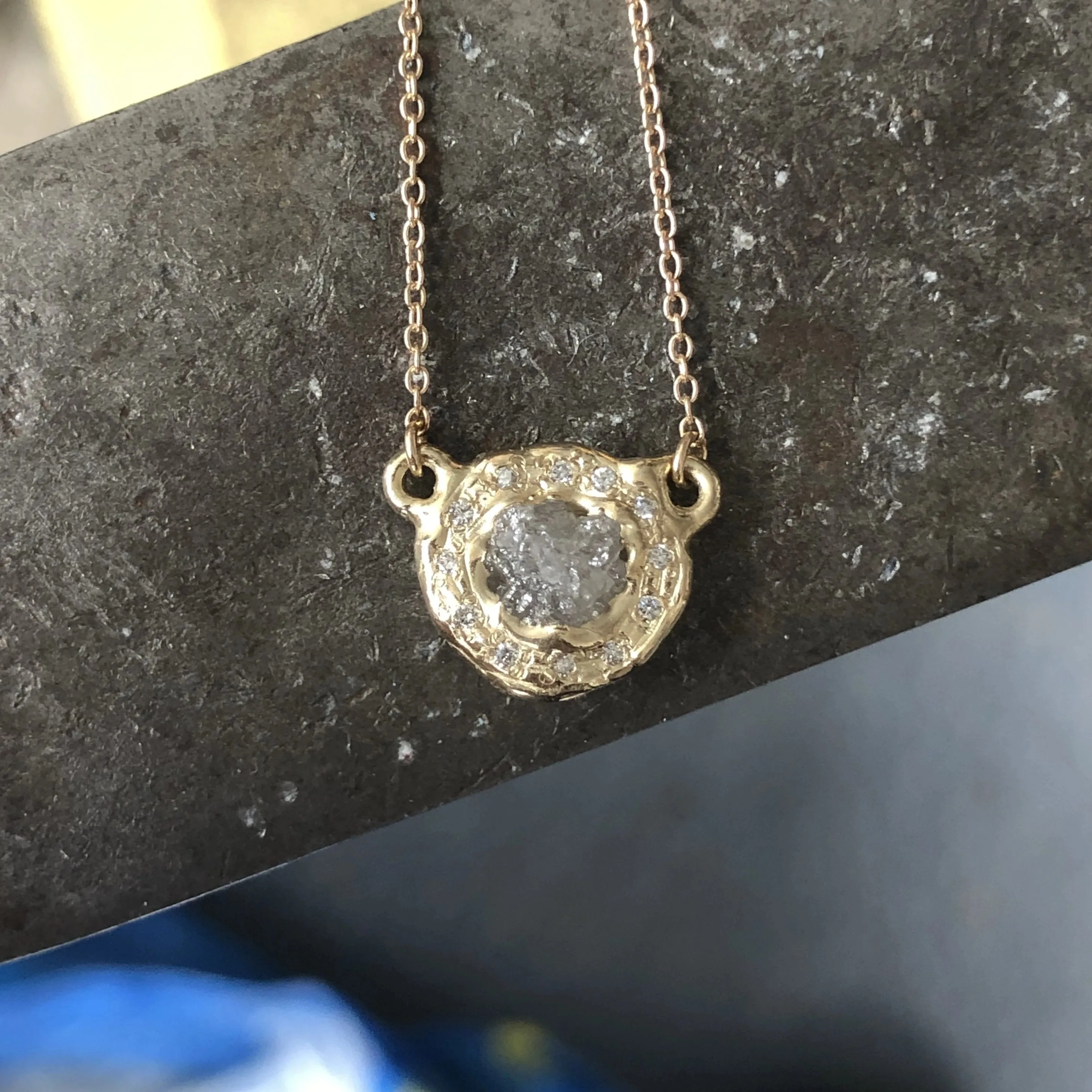 Rough Diamond Halo Pendant