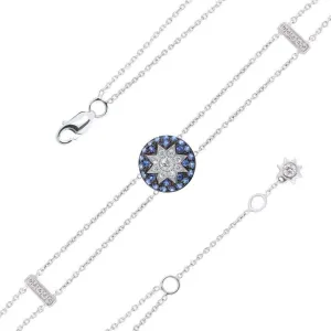 Round Star Sapphire White Diamond White Gold Bracelet