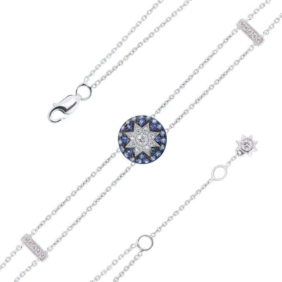Round Star Sapphire White Diamond White Gold Bracelet