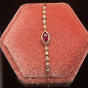 Ruby Marquise Halo & Diamond Vintage Bracelet in 18k Rose Gold - #566 - BRRUB014067