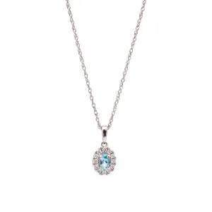Sabel Collection 14K White Gold Oval Aquamarine and Diamond Halo Pendant