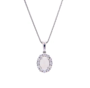 Sabel Collection 14K White Gold Oval Opal and Diamond Halo Pendant