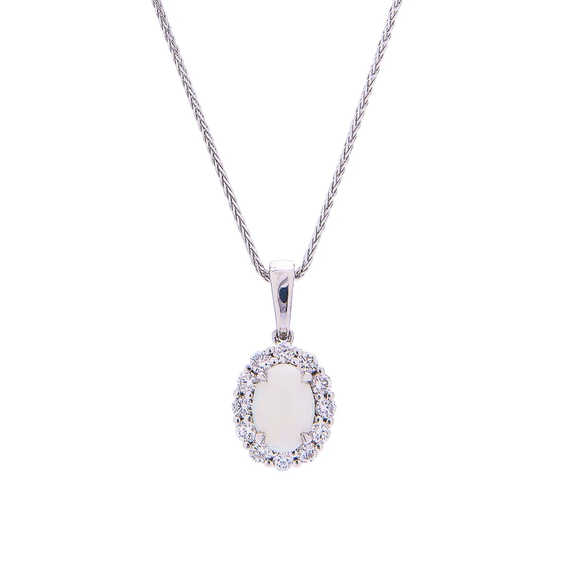 Sabel Collection 14K White Gold Oval Opal and Diamond Halo Pendant