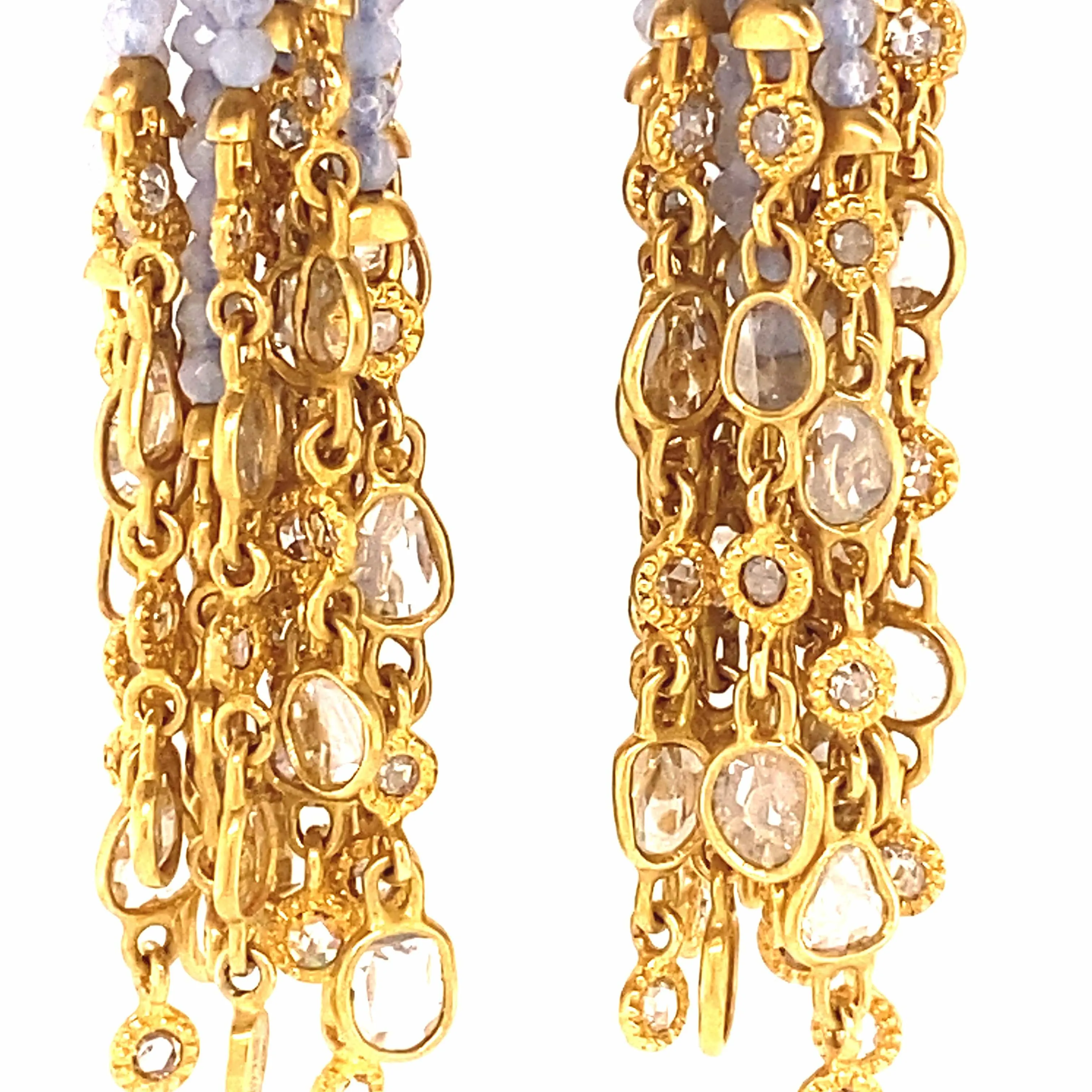 Sagrada Chalcedony and Blue Sapphire Halo Drop Earrings with Diamonds