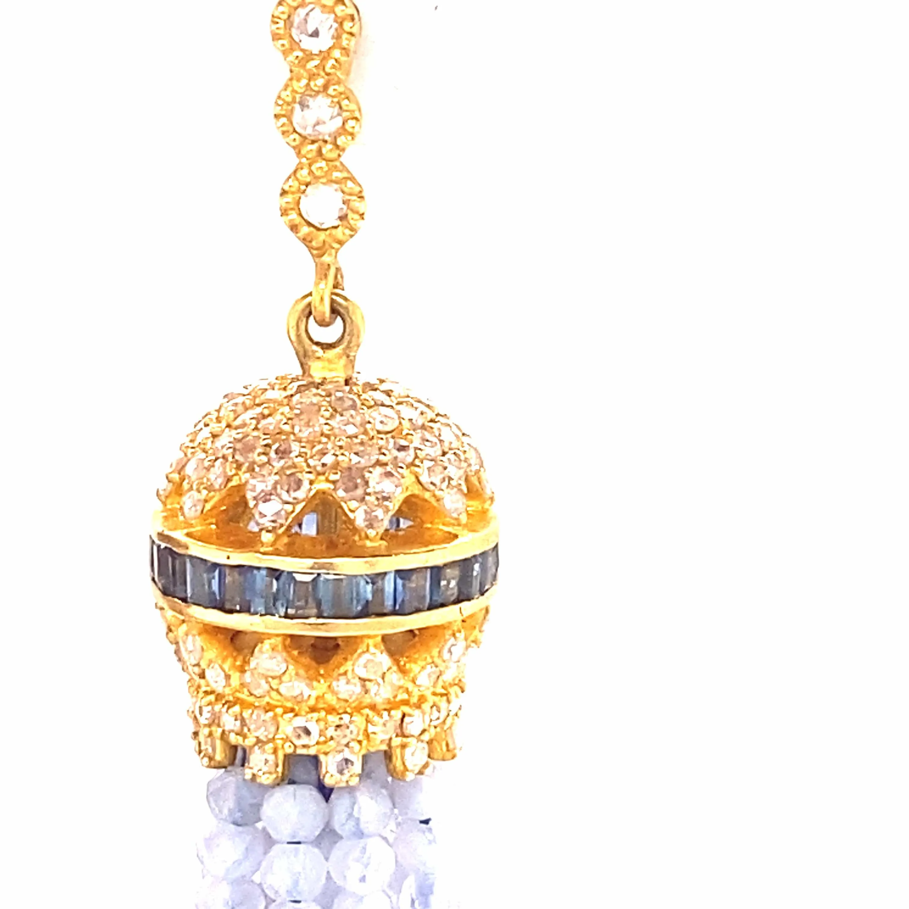 Sagrada Chalcedony and Blue Sapphire Halo Drop Earrings with Diamonds
