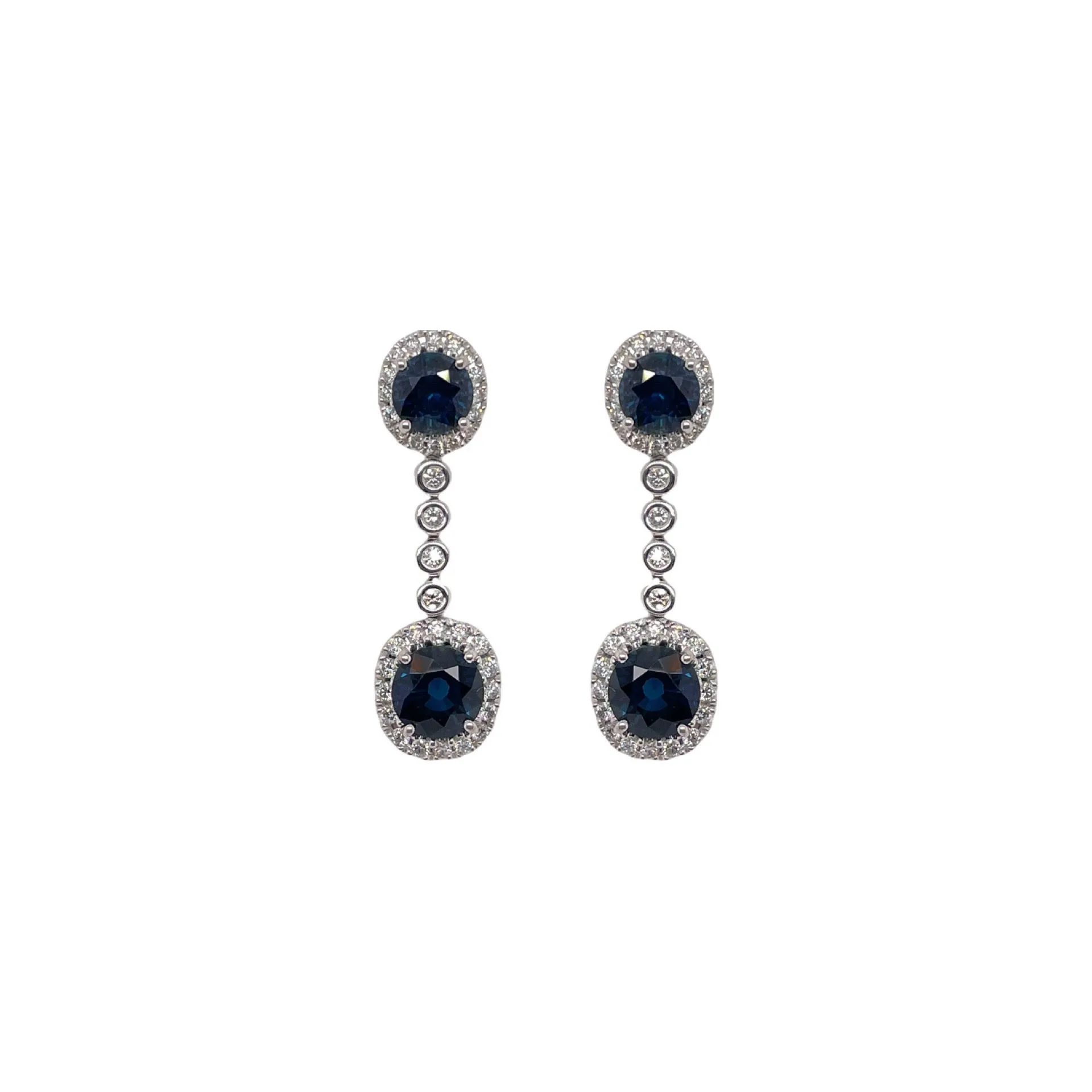Sapphire & Diamond Drop Earring in White Gold