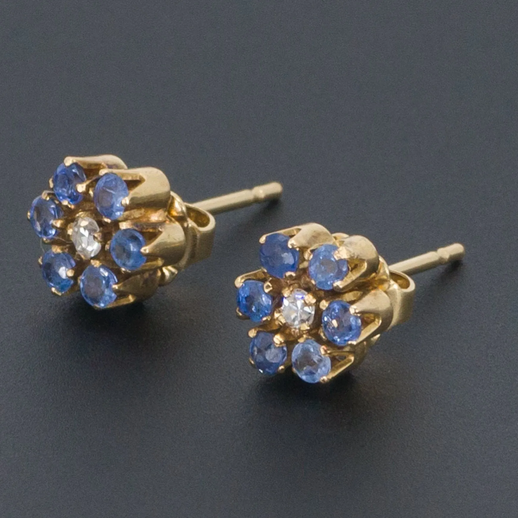 Sapphire & Diamond Flower Earrings | 18k Gold Earrings