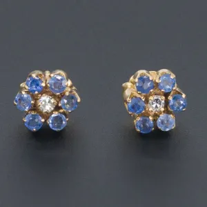 Sapphire & Diamond Flower Earrings | 18k Gold Earrings