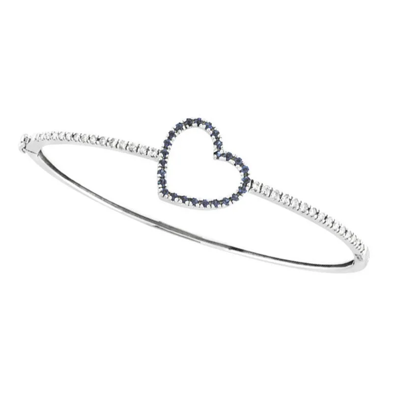 SAPPHIRE & DIAMOND HEART BANGLE 14K GOLD (1 CTW)