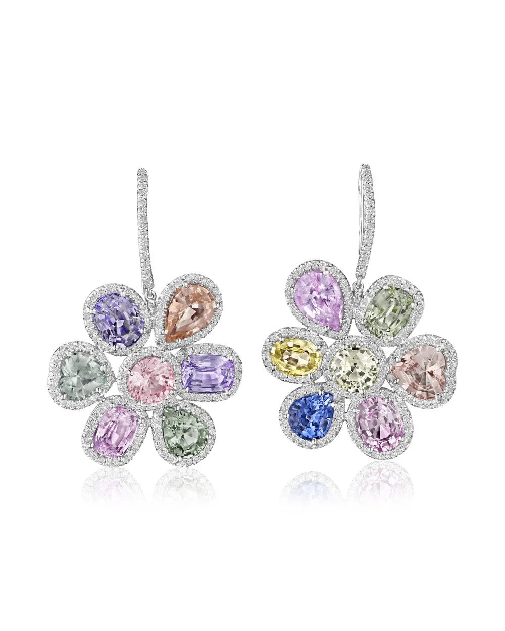 Sapphire and Diamond Flower Earrings