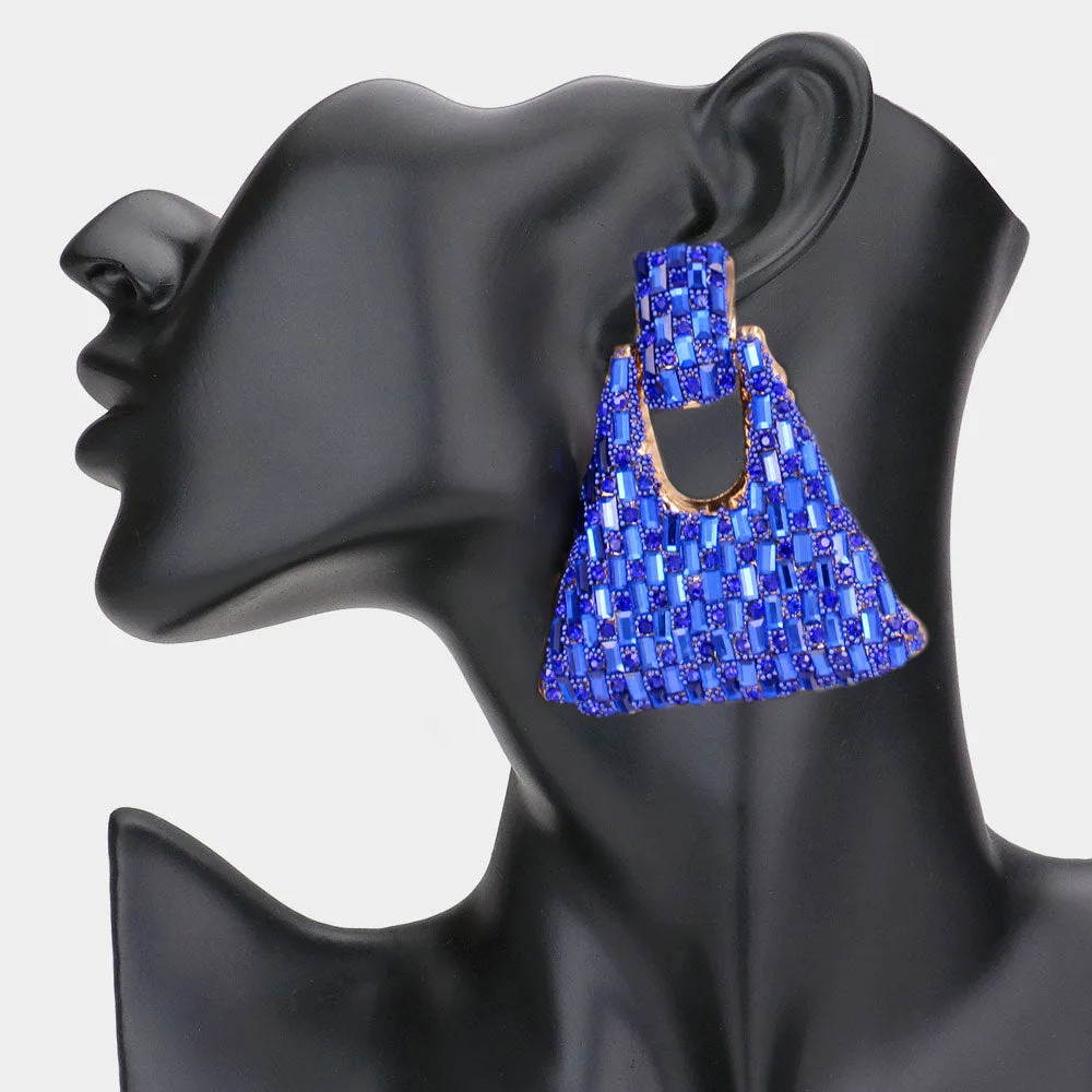 Sapphire Crystal Embellished Abstract Door Knocker Pageant Earrings  | Prom Earrings | 562176