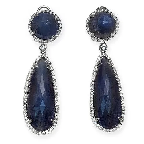 Sapphire Slice & Pave Diamond Dangle Earrings 14k White Gold