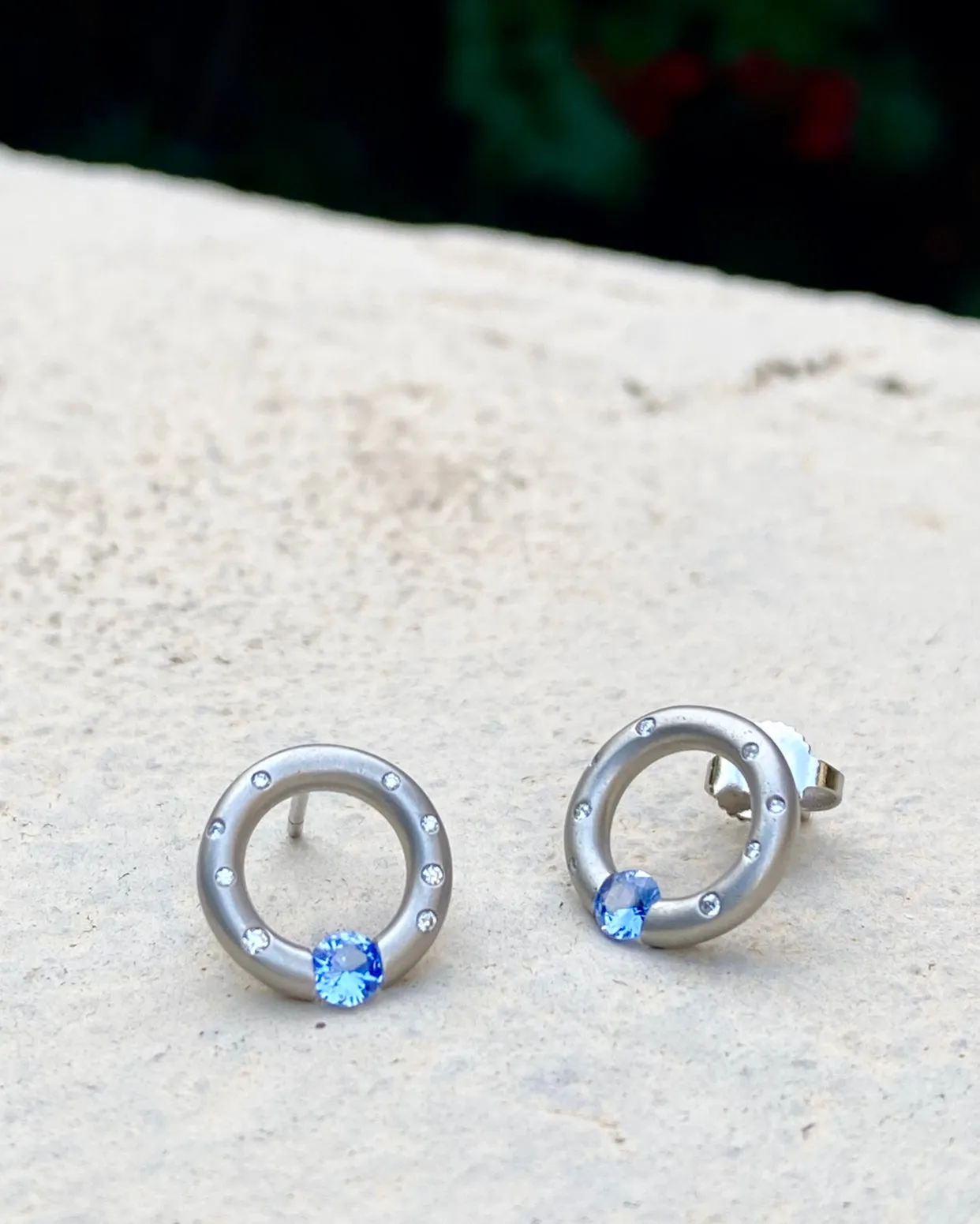 Scattered melee Round Earrings with Blue Sapphires