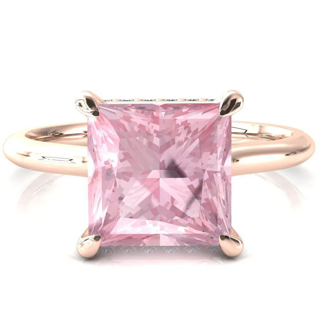 Secret Princess Pink Sapphire 4 Prong Floating Halo Engagement Ring
