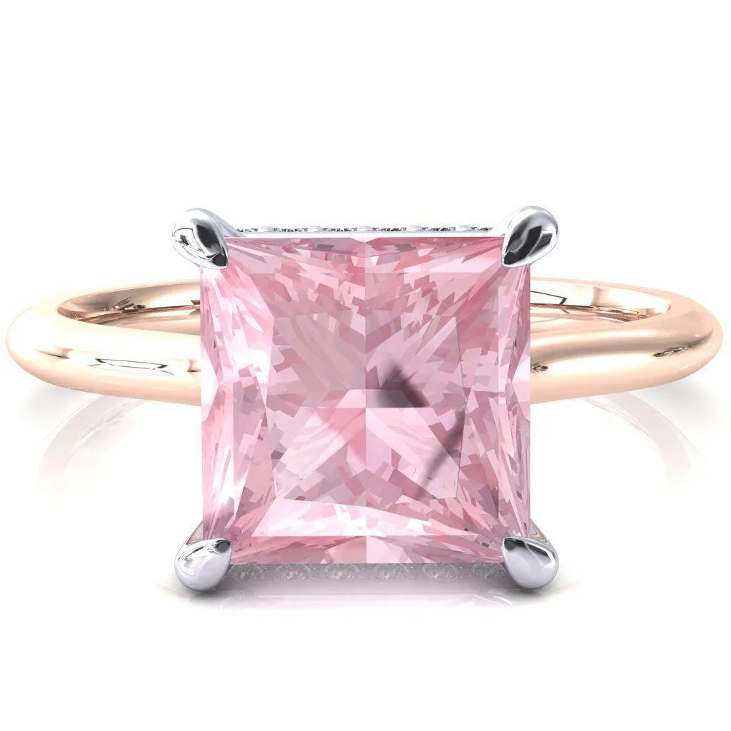 Secret Princess Pink Sapphire 4 Prong Floating Halo Engagement Ring