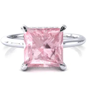 Secret Princess Pink Sapphire 4 Prong Floating Halo Engagement Ring