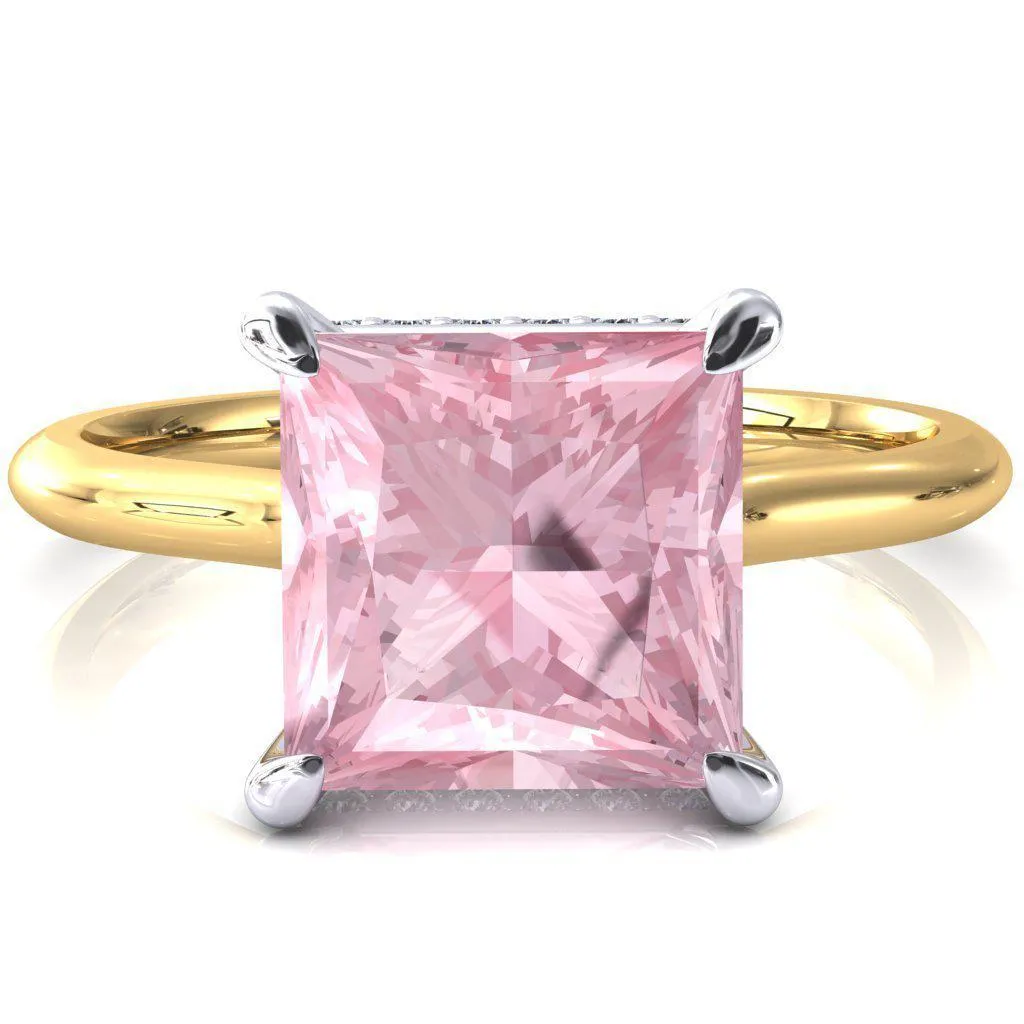 Secret Princess Pink Sapphire 4 Prong Floating Halo Engagement Ring