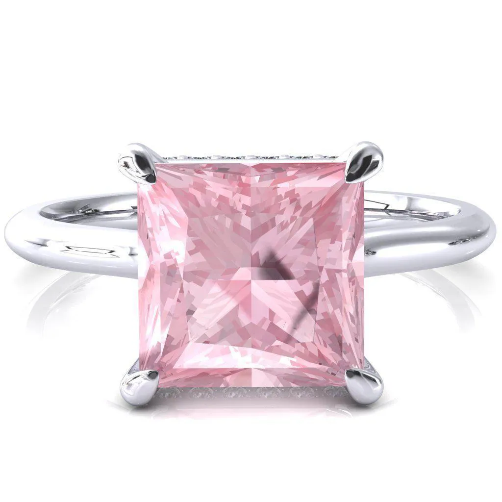 Secret Princess Pink Sapphire 4 Prong Floating Halo Engagement Ring