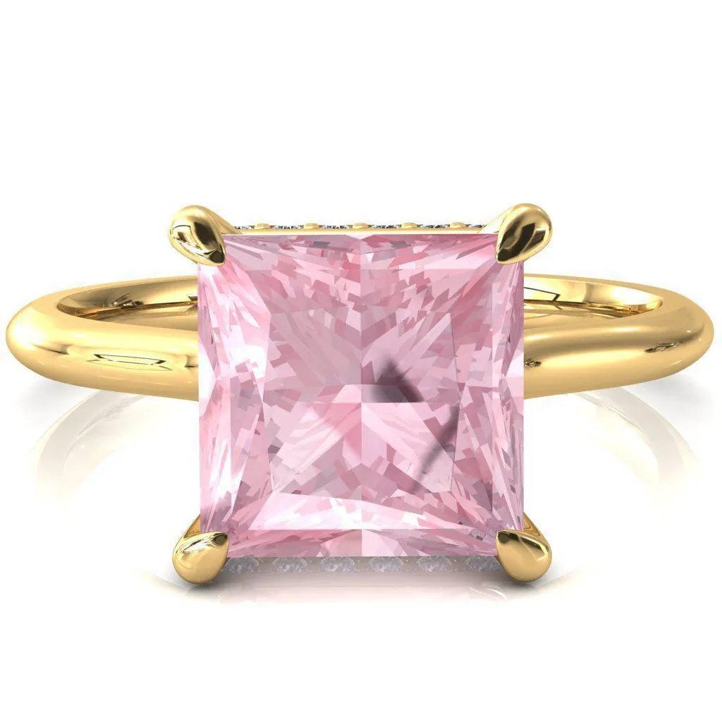 Secret Princess Pink Sapphire 4 Prong Floating Halo Engagement Ring