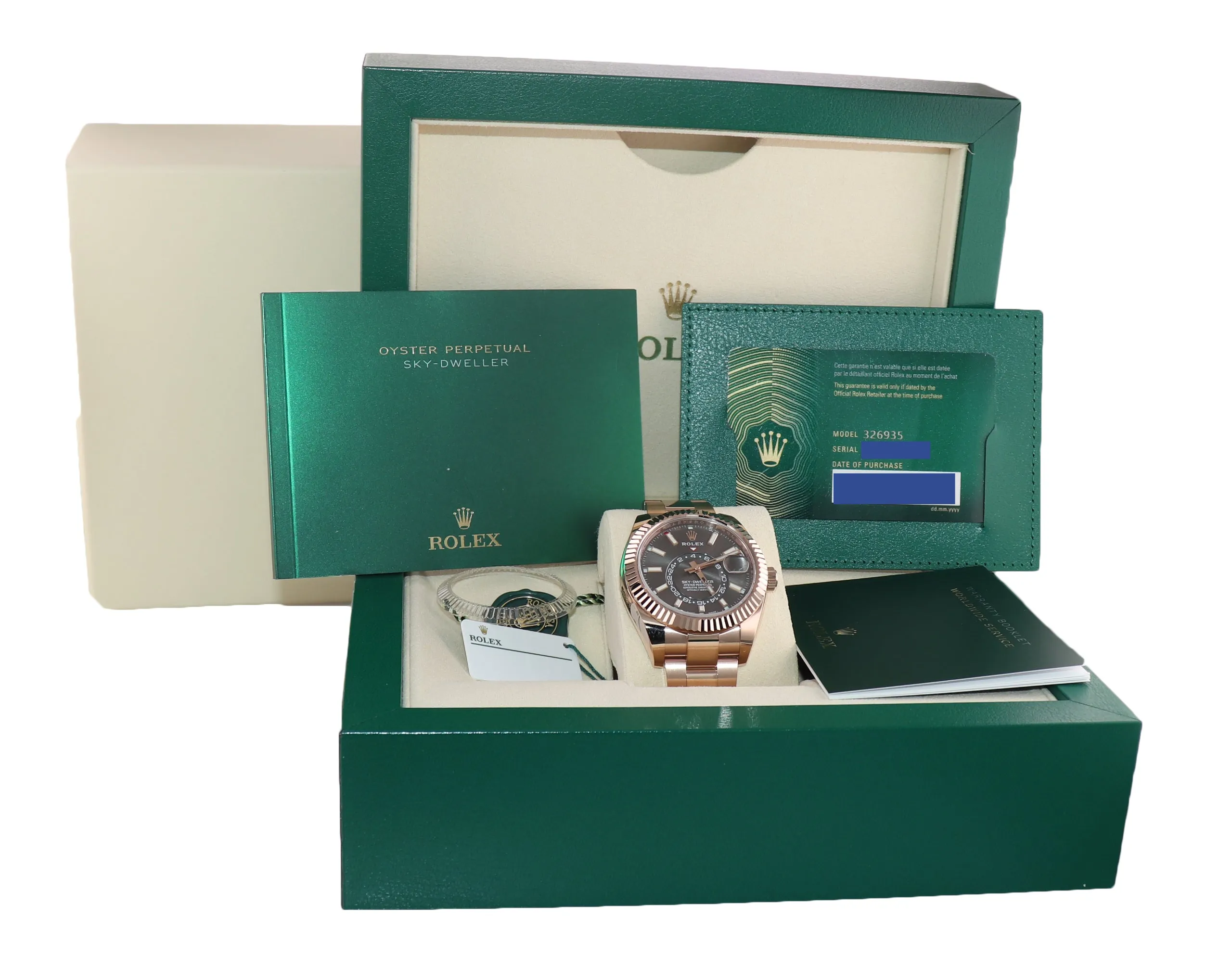 SEPT 2021 PAPERS NEW Rolex Sky-Dweller 18K Rose Gold RHODIUM 326935 Watch