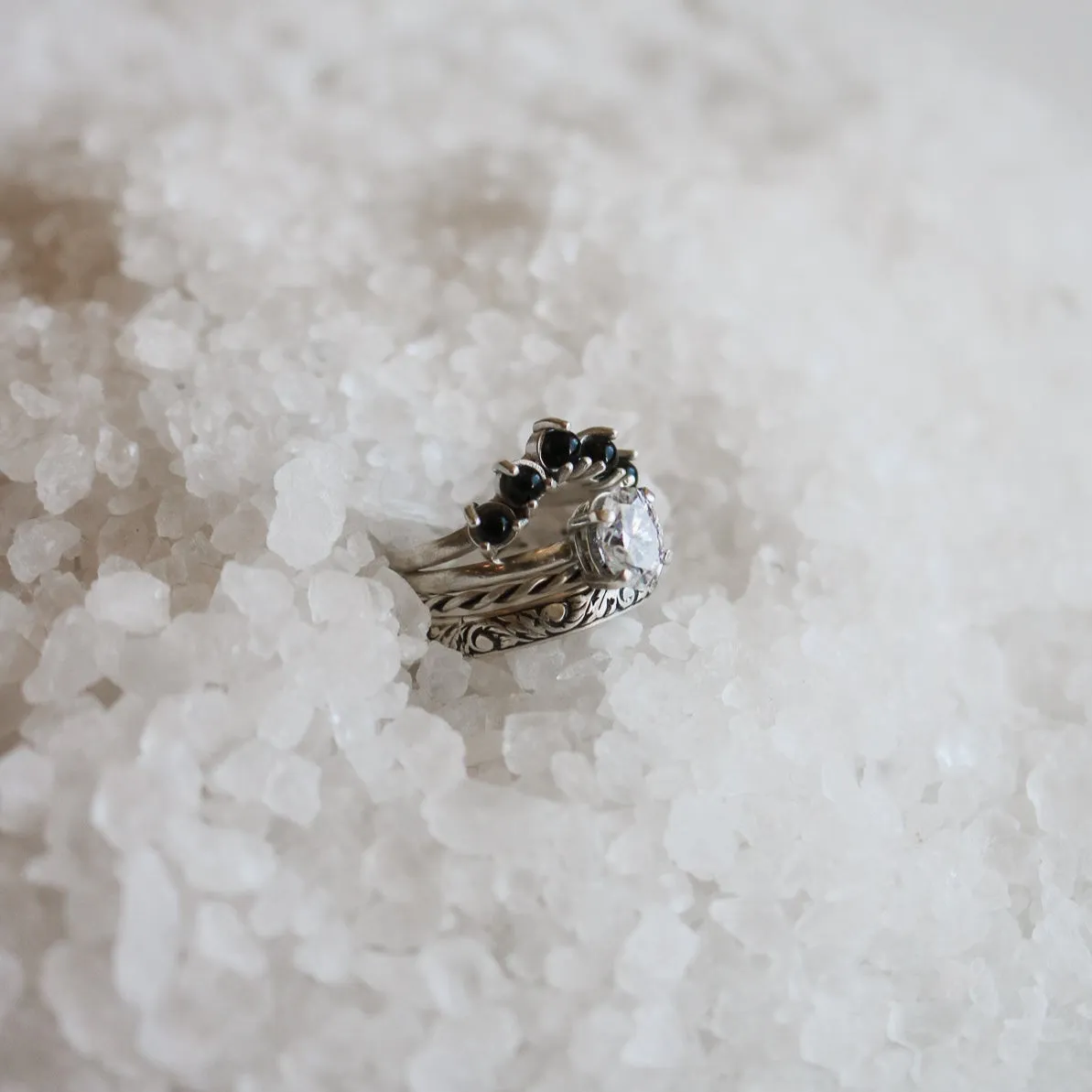 'Serena' Moissanite Engagement   Onyx Wedding Ring Set // Made to Order
