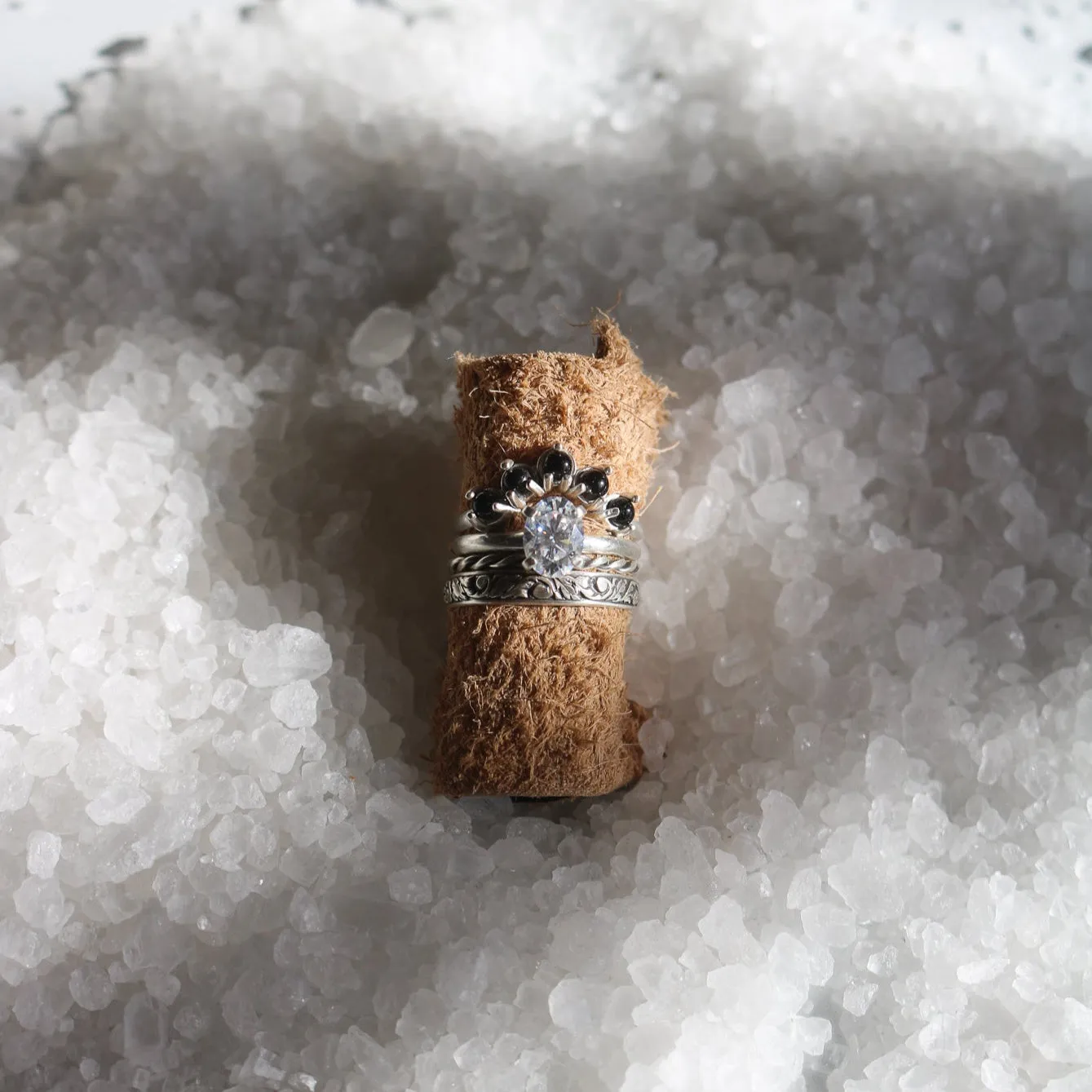 'Serena' Moissanite Engagement   Onyx Wedding Ring Set // Made to Order