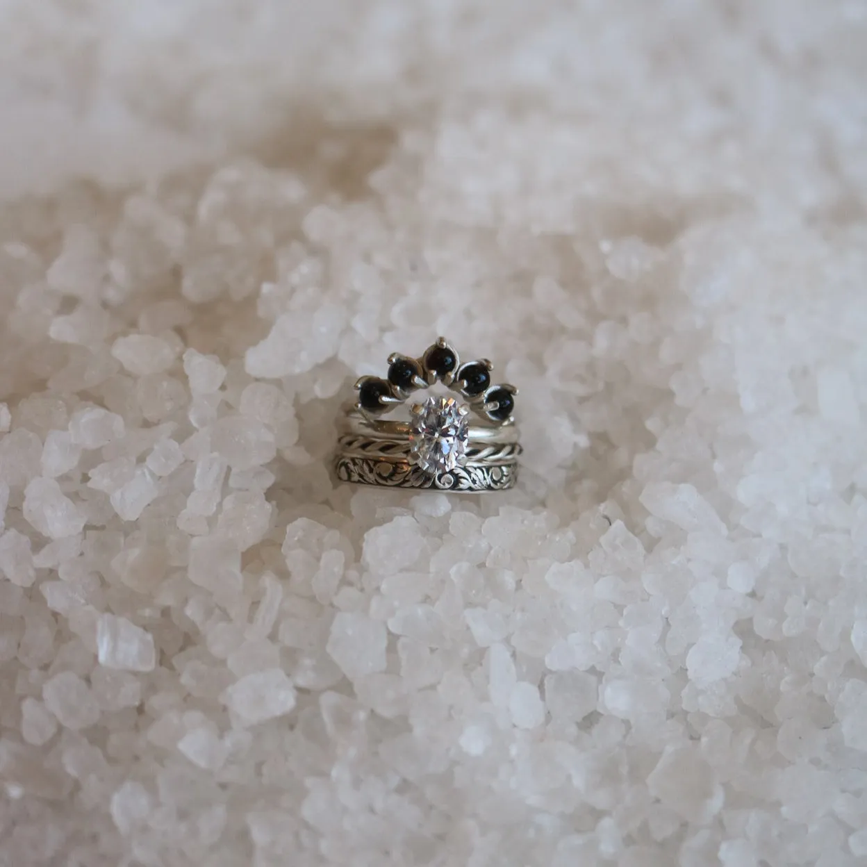 'Serena' Moissanite Engagement   Onyx Wedding Ring Set // Made to Order