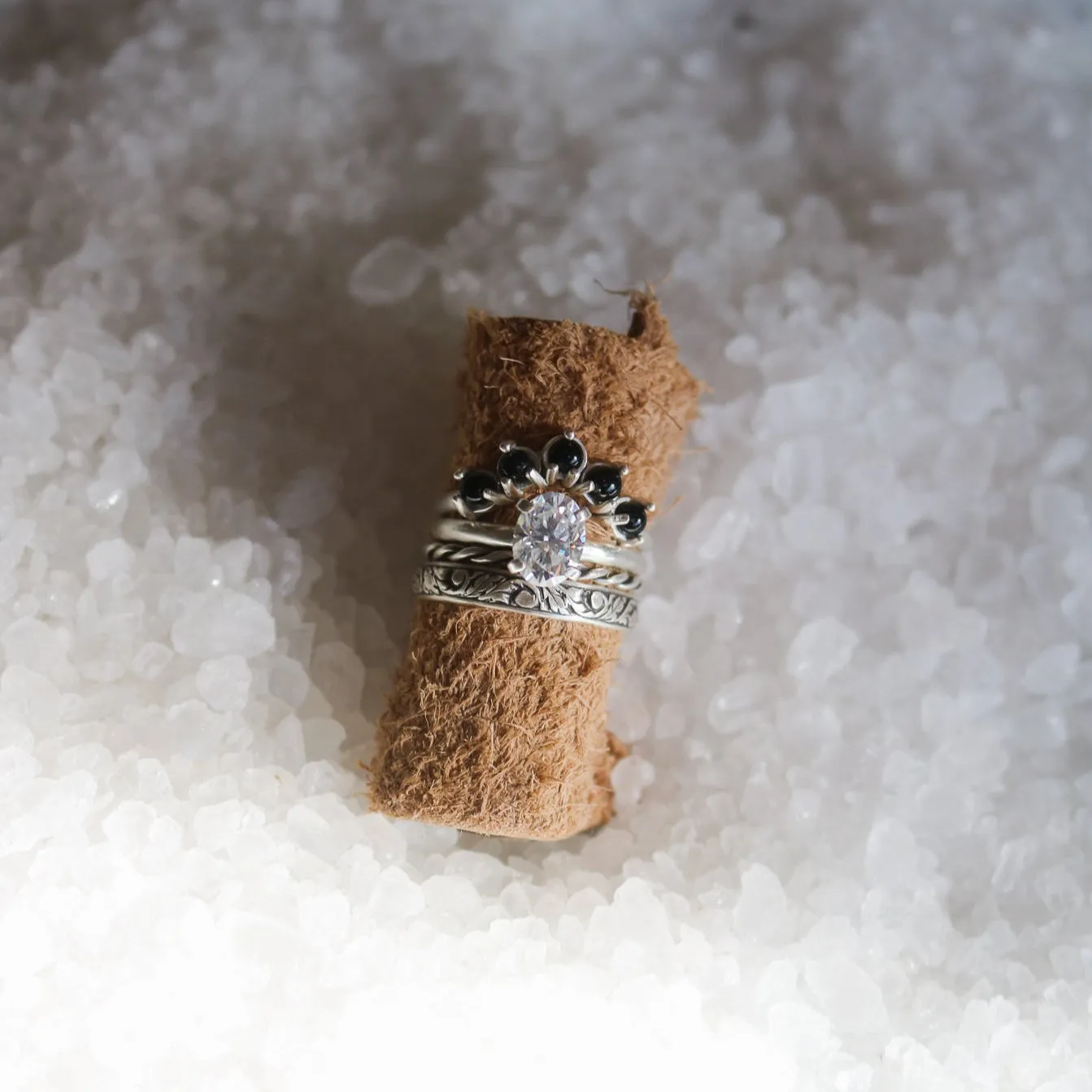 'Serena' Moissanite Engagement   Onyx Wedding Ring Set // Made to Order