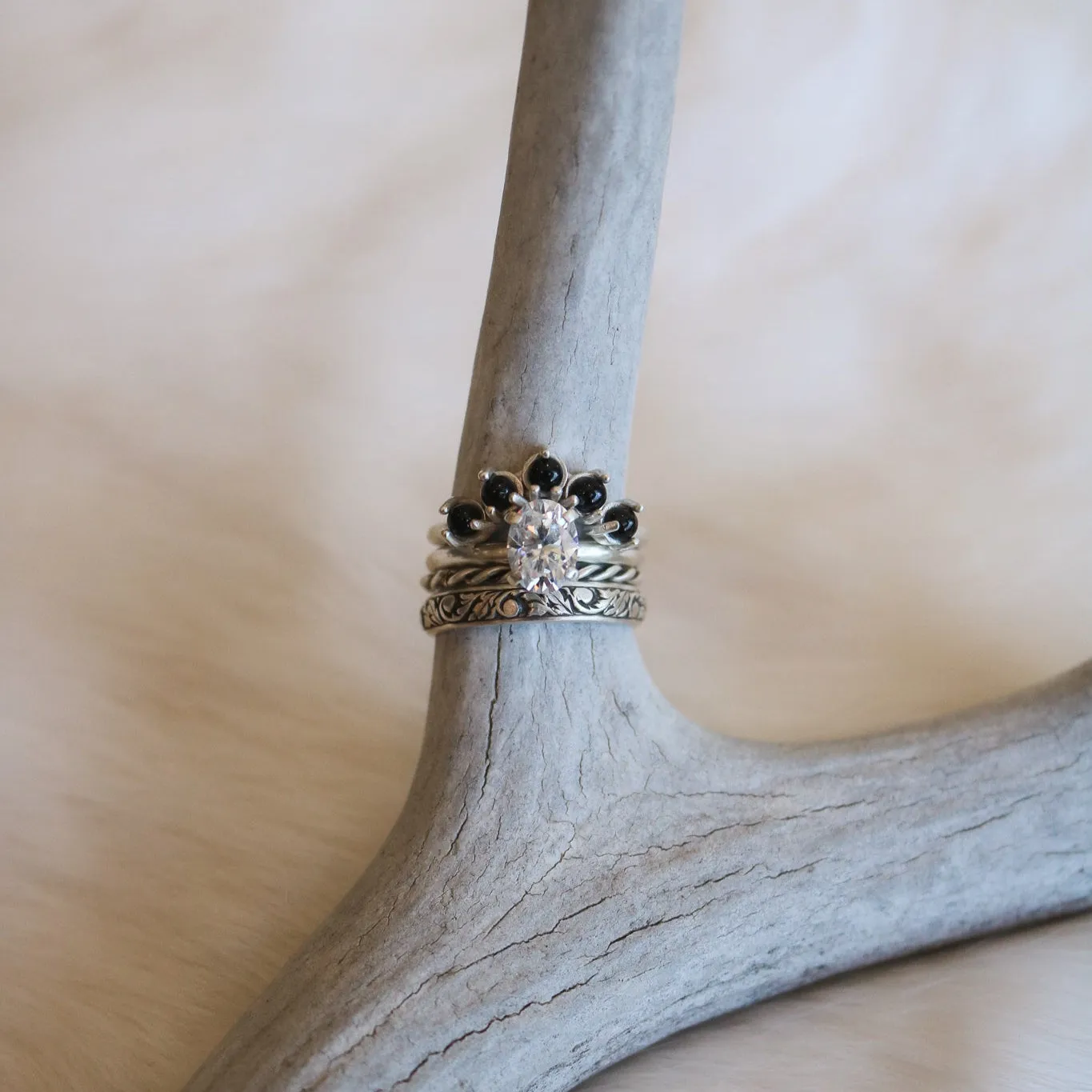'Serena' Moissanite Engagement   Onyx Wedding Ring Set // Made to Order