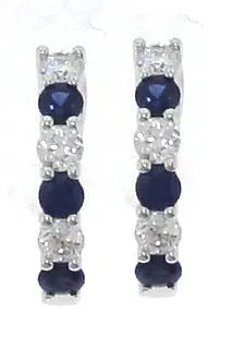 Shared Prong Sapphire and Diamond Hoop Earrings