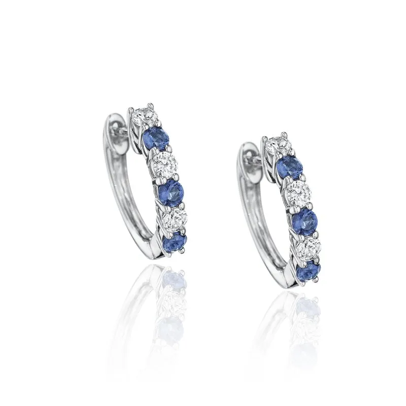 Shared Prong Sapphire and Diamond Hoop Earrings