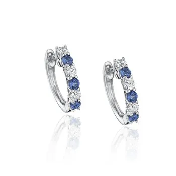 Shared Prong Sapphire and Diamond Hoop Earrings