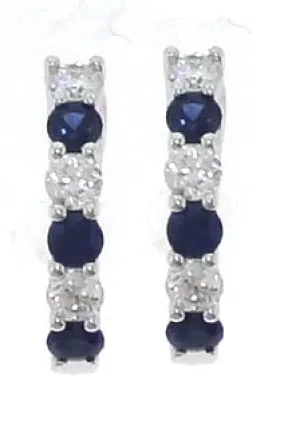 Shared Prong Sapphire and Diamond Hoop Earrings
