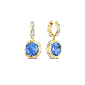 SHIELD BEZEL SET SAPPHIRE DROP EARRINGS WITH HALO