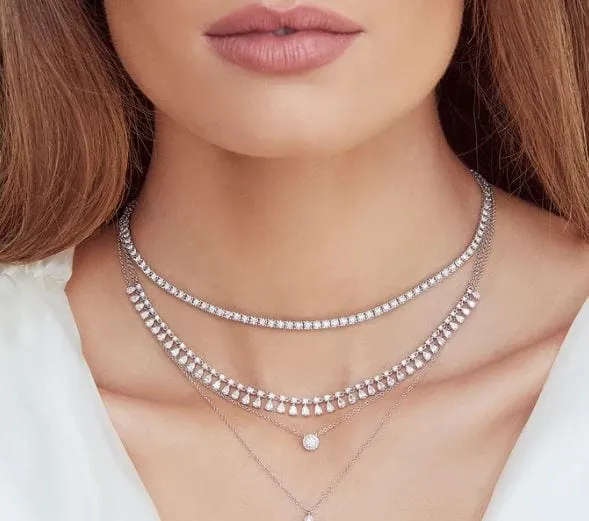 Shy Creation 14K White Gold Diamond Halo Necklace