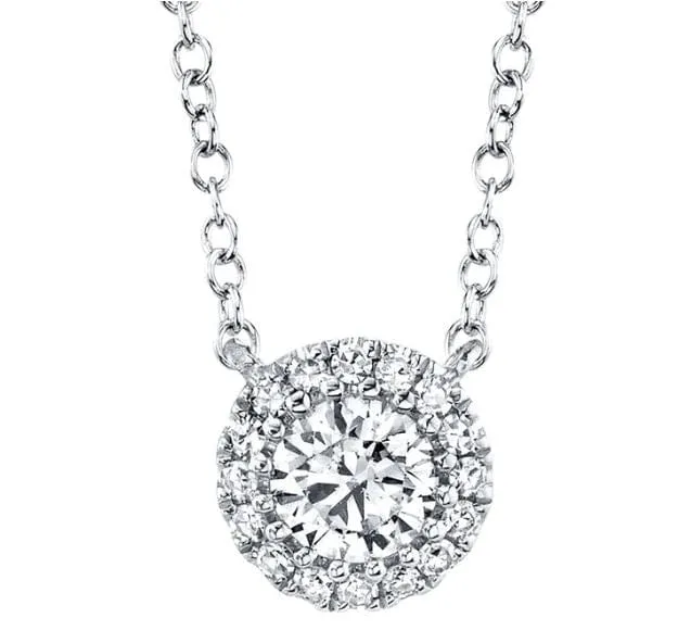 Shy Creation 14K White Gold Diamond Halo Necklace